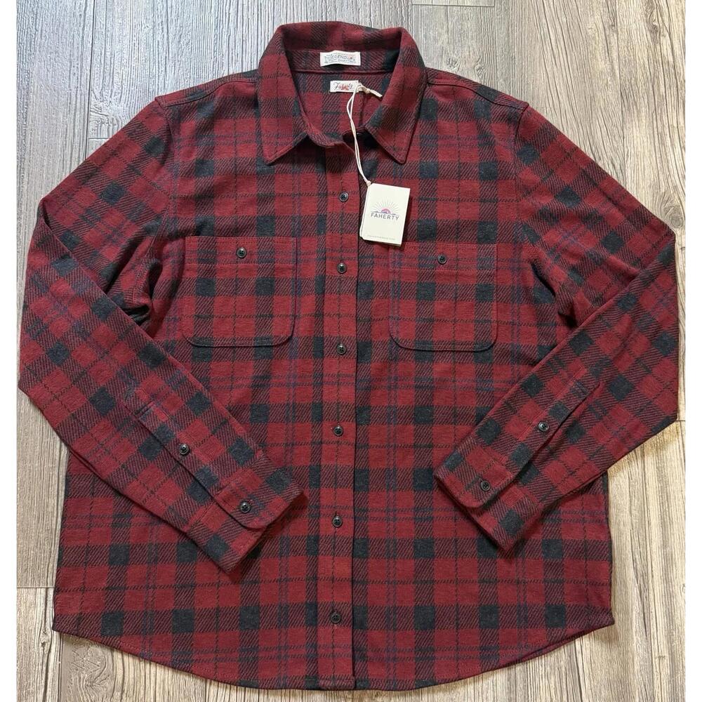Faherty Women’s Medium Cherry Creek Red Paid Button Up Legend Sweater Sz XL NWT